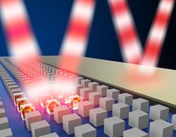 Artist's impression of a comparison between a magnetic mirror with cube shaped resonators (left) and a standard metallic mirror (right). The incoming and outgoing electric field of light (shown as alternating red and white bands) illustrates that the magnetic mirror retains light's original signature while a standard metallic mirror reverses it upon reflection. Credit: S. Liu et al.